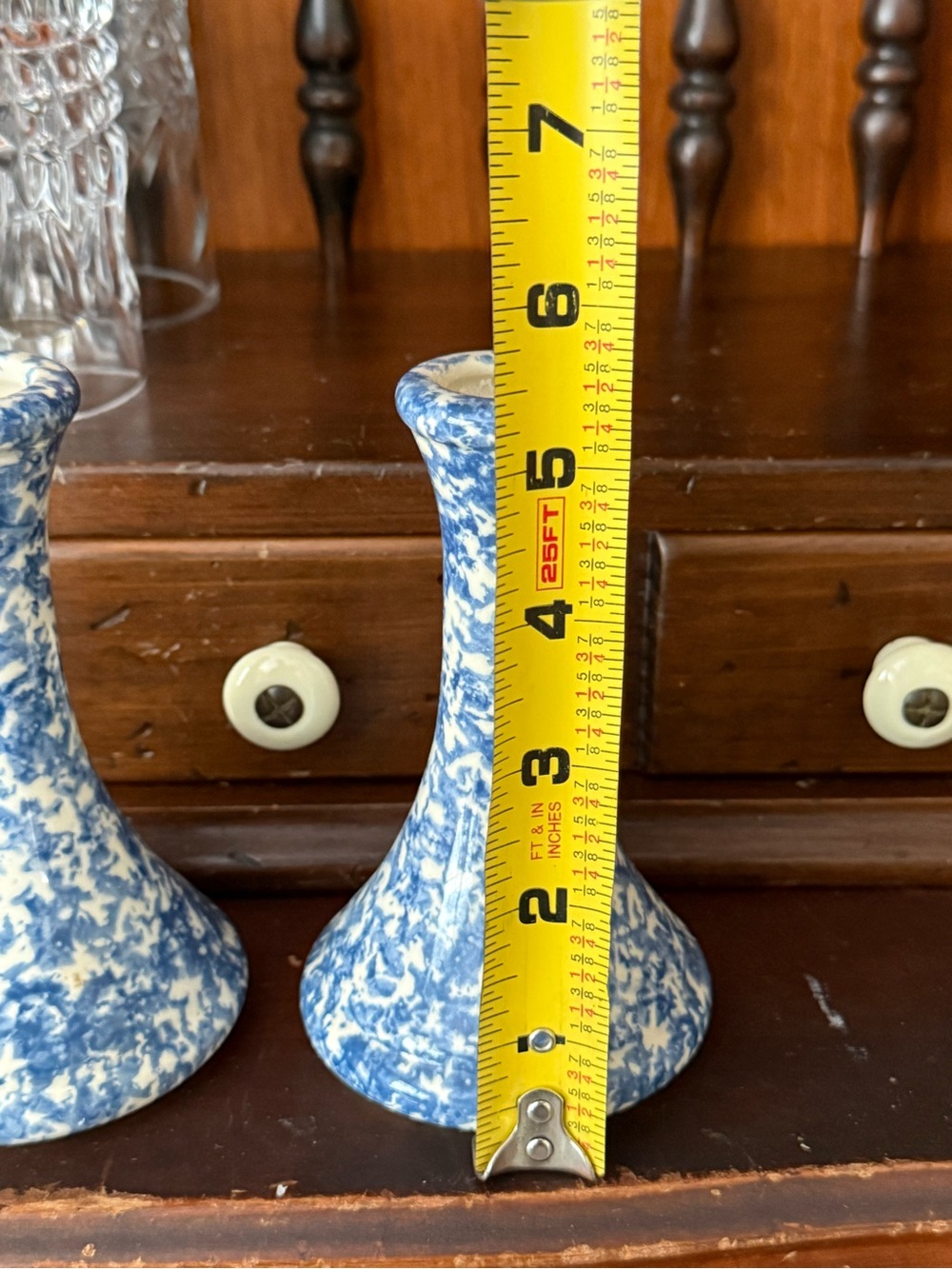 Blue and White Country Home Collection Speckled Ceramic Vases— Set of 2 - Picture 5 of 5